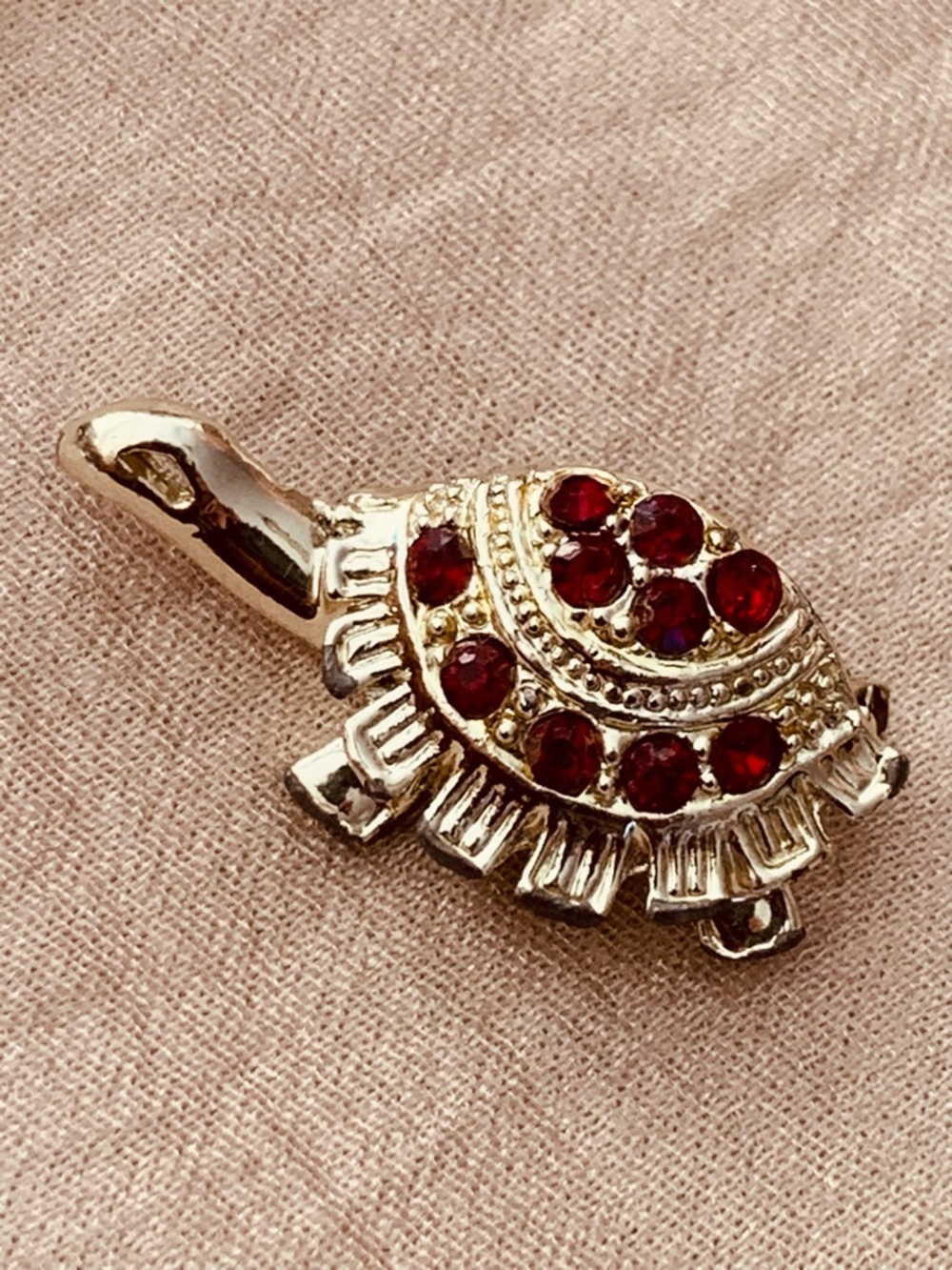 Gold-Tone Turtle Brooch with Red Crystal Accents